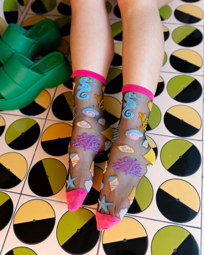 Sock Candy Under the Sea Black Sheer Sock seashell socks